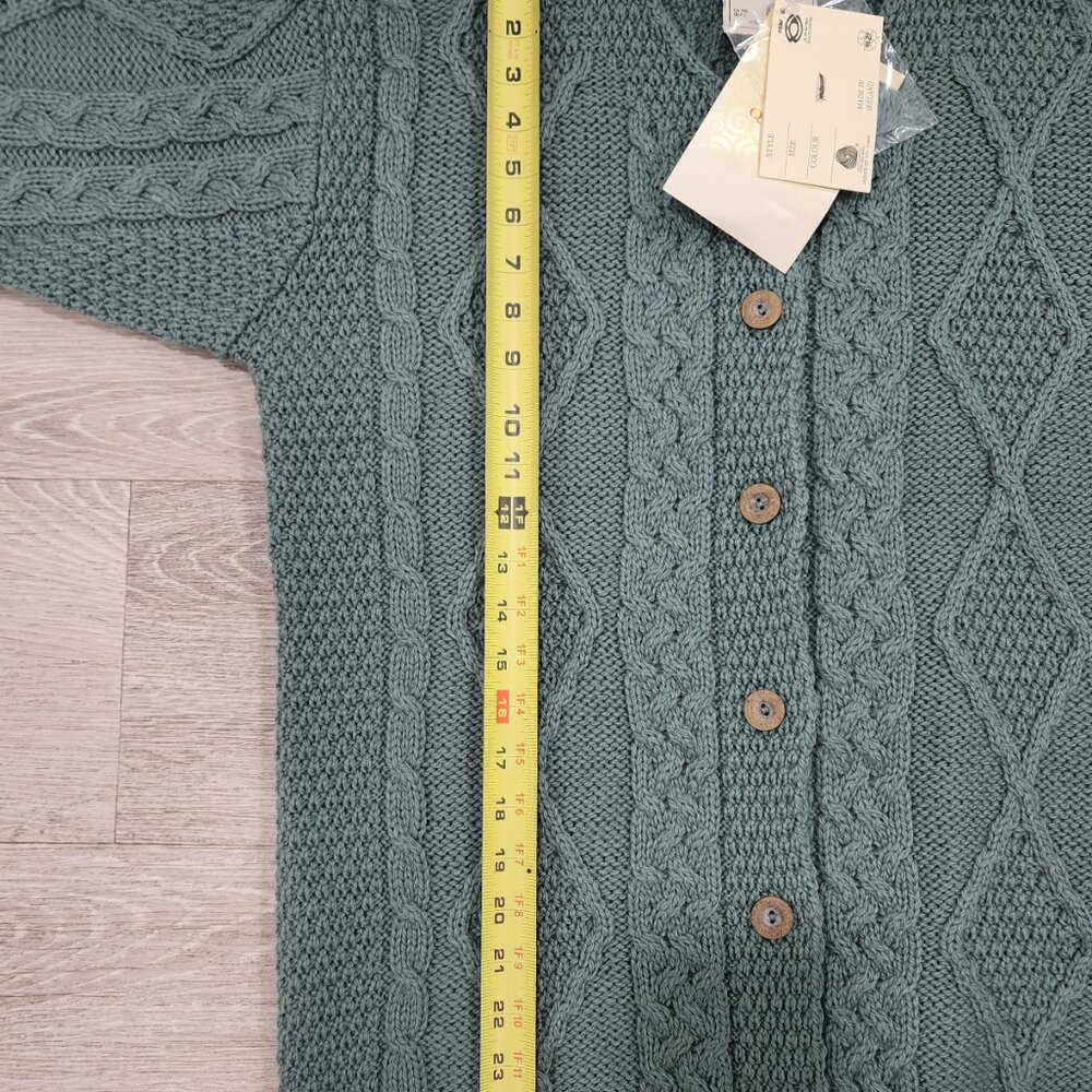 NWT VTG Connemara Knitwear Sweater Cardigan Merino Wool Ireland Green Women's M - Picture 6 of 9